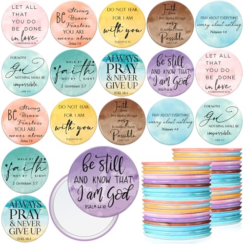 GlikCeil 54 Pack Christian Compact Mirrors with Bible Verses for Women - Inspirational Religious Gift Set Variation of 54