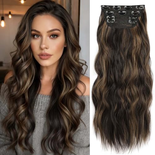 H2/426 24 Inch Long Wavy Clip-In Hair Extensions - Double Weft Thick Hairpieces