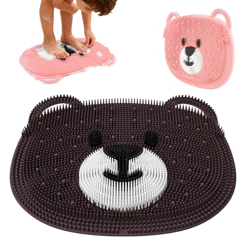 Foot Scrubber Mat in Shower 2 Pack, Silicone Foot Bath Exfloating Feet Cleaner Brush Pad Massager Acupressure Mat Improve Circulation & Reduce Feet Pain for Men Women Kids Children Br&Pk