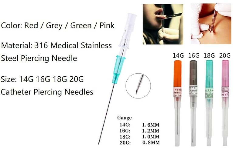 16G Catheter Piercing Needles Pack of 50 - Surgical Steel Body Piercing Tools
