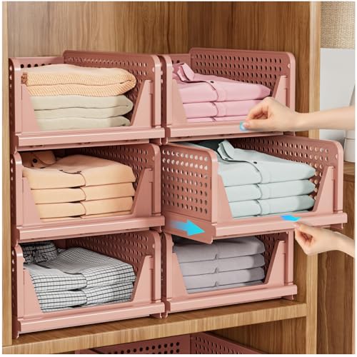 SNSLXH Pink 5 Pack Stackable Closet Organizer Bins - Foldable Storage Containers