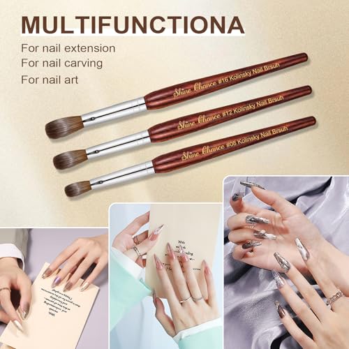 Oval Acrylic Nail Art Brush Size 20 with Kolinsky Hair – Brown Variation