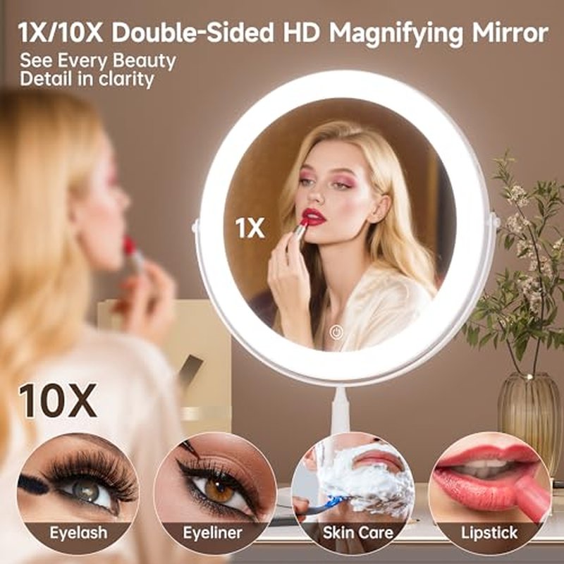 12" Extra Large 16.54" Tall Lighted Makeup Mirror, 1X/5X, 2-Sided Magnifying Mirror with 96 LEDs, 3 Color Dimmable Lights, 360¡Æ Swivel, LED Vanity Mirror, White - Great Gift