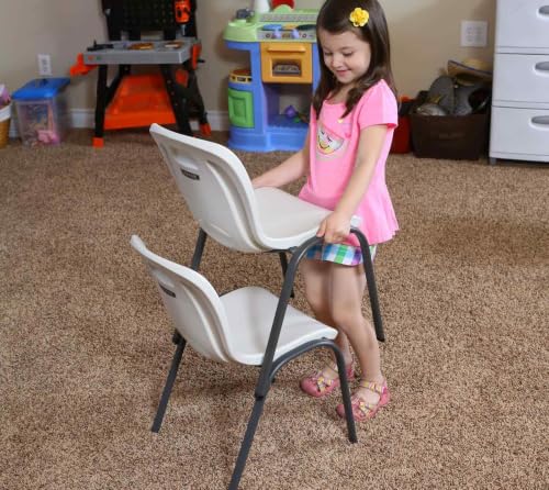 Kids Stacking Chairs Set - 4 Pack Almond Indoor Outdoor Durable Plastic