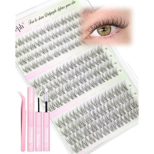 Natural Lash Clusters Kit 10-12-14mm Short Eyelash Clusters Kit Wispy Cluster Eyelash Extensions Clear Band Lash Extensions Kit C Curly Individual Lashes Clusters by Delyneph