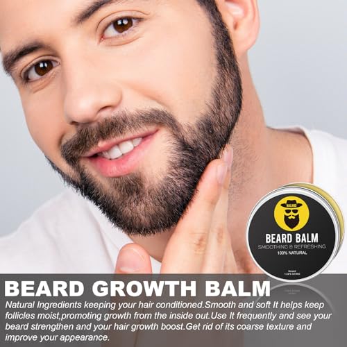 Naland Beard Growth Kit with Oil, Balm, Comb & Massager for Men - Fuller Beard Care