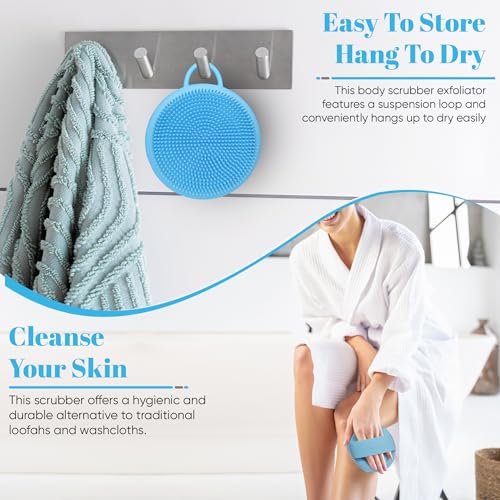 Blue Silicone Body Scrubber with Handle - Exfoliating Shower Brush & Bath Sponge