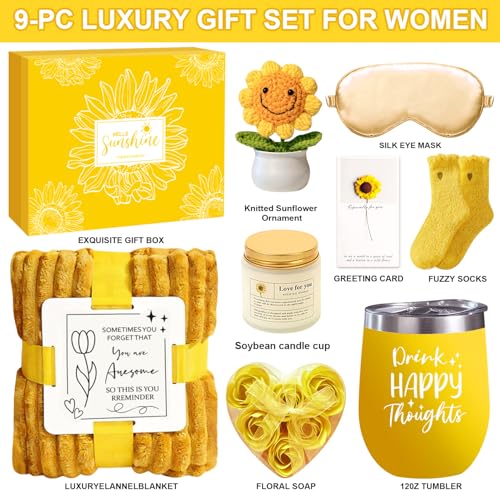 Sunflower Self-Care Gift Basket with Blanket - Relaxation & Get Well Soon Set for Women