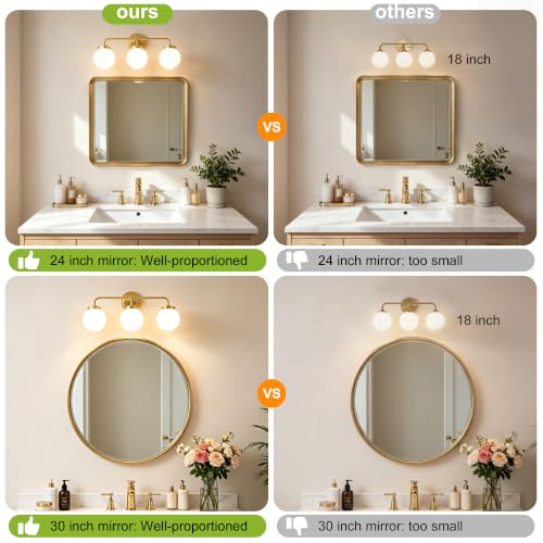 Deyidn Gold 3-Light Brushed Vanity Light Fixture 22.4in for Bathroom Mirror