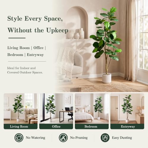 TXABL White 6FT Artificial Fiddle Leaf Fig Tree with Pot & Pebbles for Indoor Decor