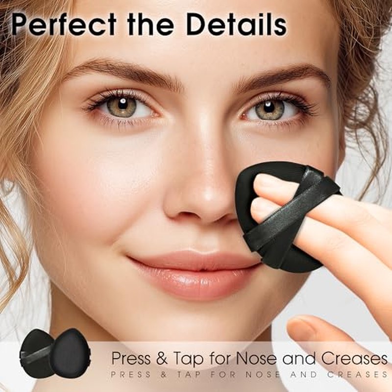 Foundation Brush with Makeup Puffs Set, Flat Top Brush + 2 Soft Makeup Sponges for Seamless Base & Detail Blending