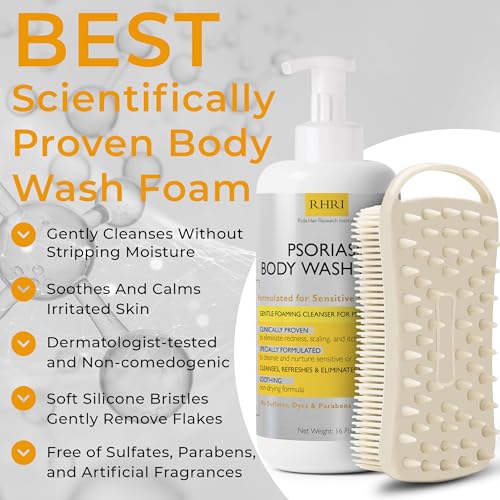 Psoriasis Body Wash with Scrubber - Gentle Foaming Cleanser for Sensitive Skin