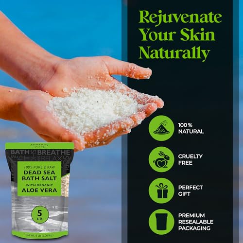 Dead Sea Salt with Organic Aloe Vera 80oz Bulk Pack for Bath & Skin Care