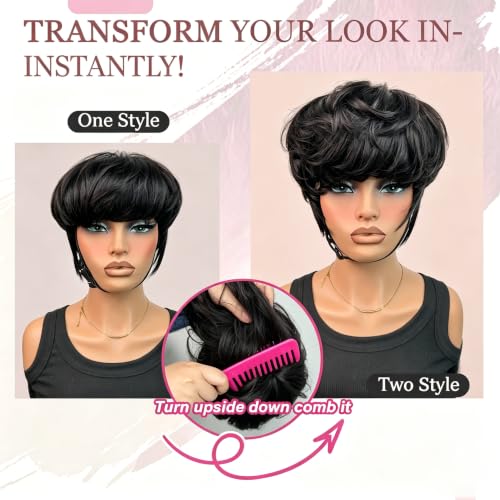 Pixie Cut Wig Human Hair for Black Women - Bowl Cut Style, Glueless, Layered, Variation 0501-1B