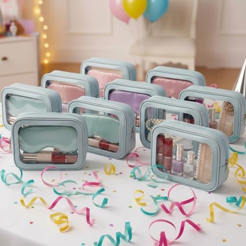Blue 10 Pack Waterproof Clear Travel Makeup Bags TSA Approved Toiletry Organizer