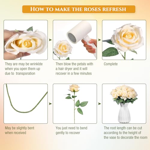 Artificial Champagne Rose Flowers Bulk Set - 100 Faux Florals for Weddings & Decor