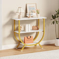 3-Tier Console Table with Storage - Industrial Entryway Sofa Table - Gold & White
