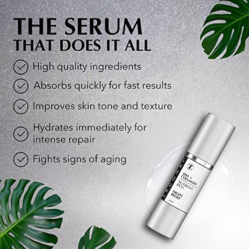 Facial Night Serum with AHA + Collagen, Night Serum for Face, Anti Aging Night Serum, Collagen Boost Anti Aging Serum, Nutrient-Rich Night Face Serum with Vitamins C, B, E, Collagen Skin Care