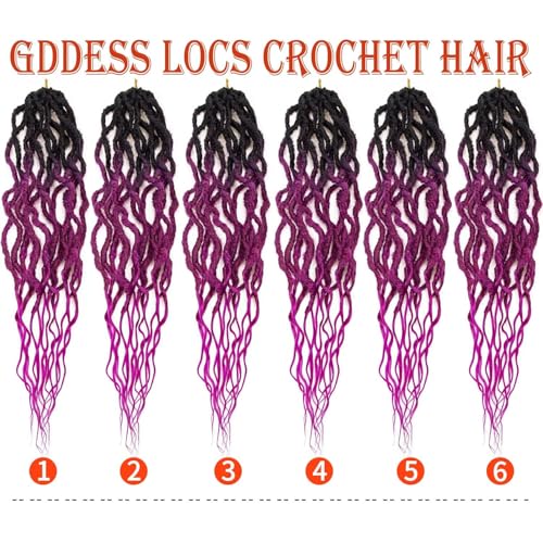 Faux Locs Crochet Hair 24 Inch Goddess Locs Curly Ends for Black Women - 6 Packs, Purple Variation