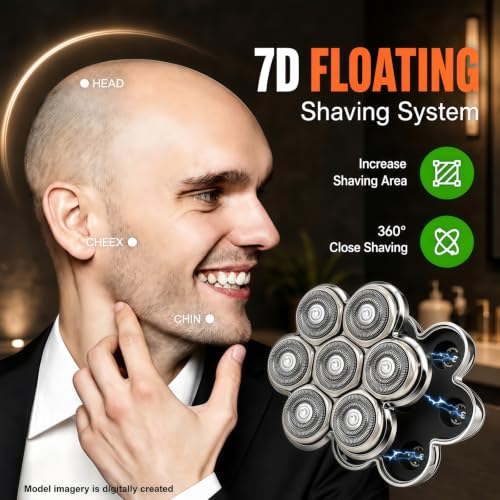 7D Floating Razor Head Replacement for Shaver & Grooming Devices - Silver 2 Pack