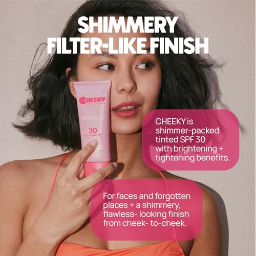 Cheeky Mineral All-Screen - SPF 30 Shimmer Body Sunscreen with Caffeine - Dermatologist Developed & Reef Safe Skincare with Glowy Finish for Beach & Festivals (3.4oz)