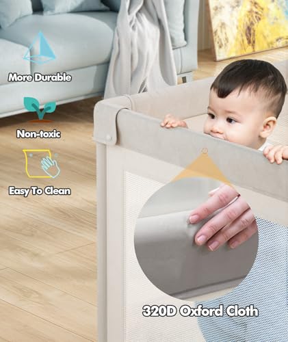 Mloong Baby Playpen with Mat - 59x59 Inch Safety Play Yard for Toddlers, Grey