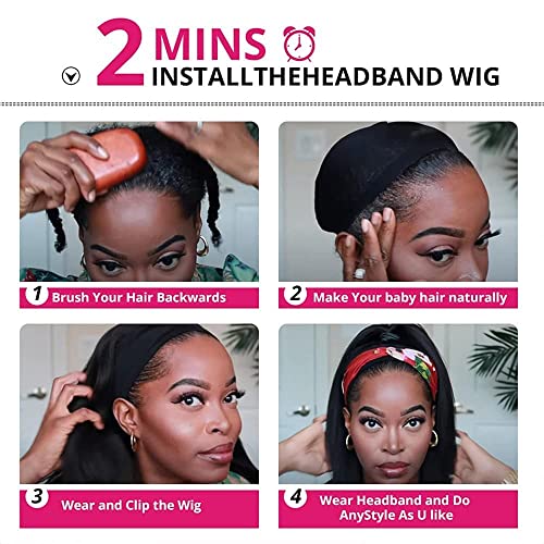Deep Wave Headband Wig - 20 Inch Curly Human Hair Natural Black No Glue
