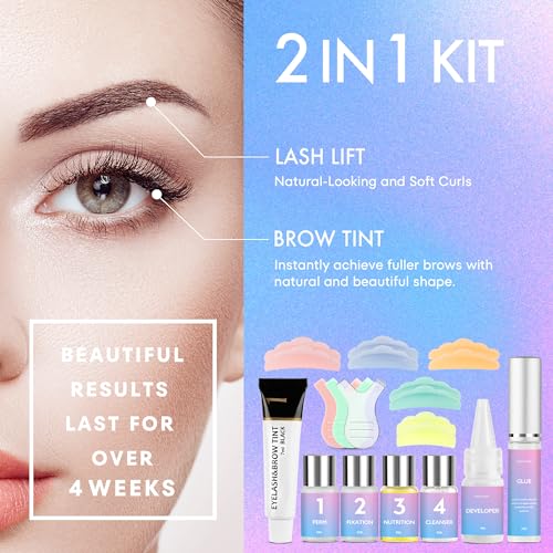Professional Lash Lift Kit: Semi-Permanent Black Eyebrows Eyelash Perm Set - Salon Quailty Eyelash Lamination at Home for Women (Black)