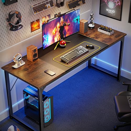 Rustic Brown & Black 63-Inch Office Gaming Desk with Storage - Modern Home Workstation
