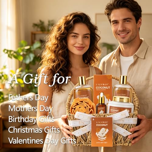 Coconut Sweety Spa Gift Set - 7-Piece Moisturizing Basket for Women & Men