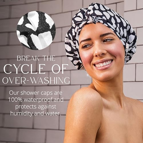 GRACE & COMPANY Luxury Shower Cap For Women - 100% Waterproof, Reusable, Washable & Breathable Shower Caps - Casablanca