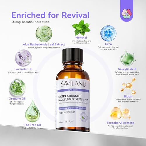 SAVILAND Toenail Fungus Treatment Extra Strength 2 Pack, 1 Fl Oz Each, for Discolored & Damaged Nails