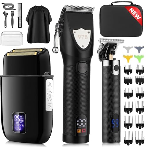 Suttik Professional Hair Clipper Set for Men Black - Barber Kit with Travel Case