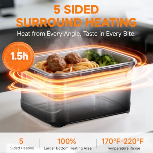 AMZCHEF Portable Cordless Electric Lunch Box, Black, 27000mAh Food Warmer