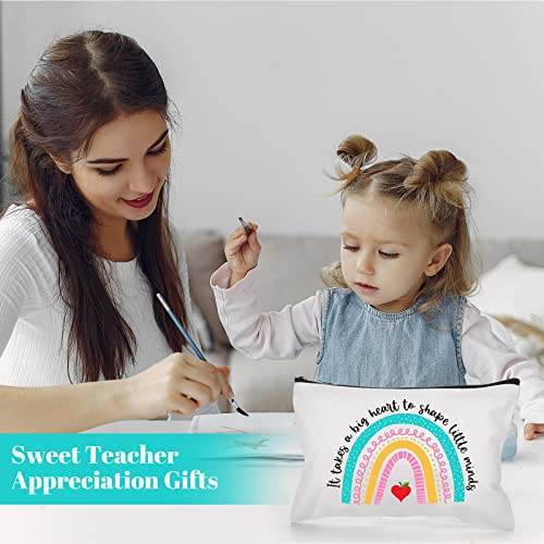 24 Pcs Christmas Teacher Appreciation Gifts Makeup Bag Bulk Inspirational Gift for Teachers Nurse Social Worker Caregiver Volunteer Canvas Cosmetic Bags(It takes a big heart to shape little minds)
