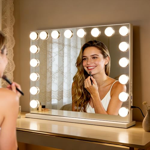 26x22 Inch Hollywood Vanity Mirror with 18 Dimmable LED Bulbs - Wall or Desk Mount