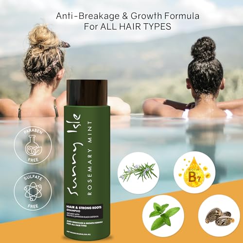 Sunny Isle Rosemary Mint Hair & Strong Roots Shampoo - Anti-Breakage, Growth, Biotin, Castor Oil - 12oz