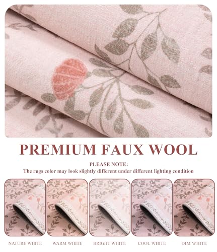 6' x 9' Pink Floral Area Rug - Washable Non-Slip Boho Carpet for Bedroom & Living Room