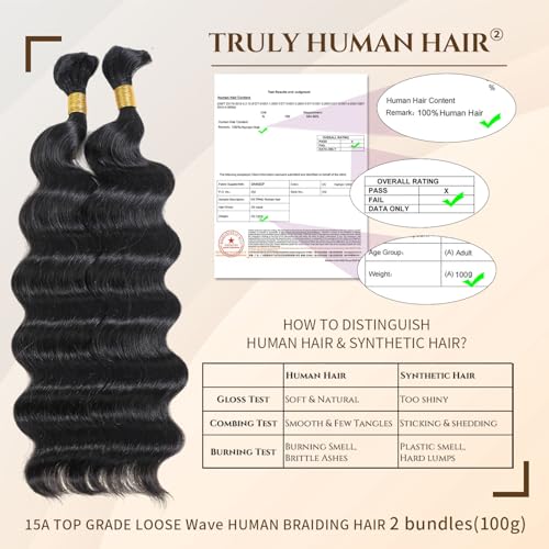 DMKEEP Natural Black Loose Wave Human Braiding Hair 20 Inch - Bundles for Boho Braids