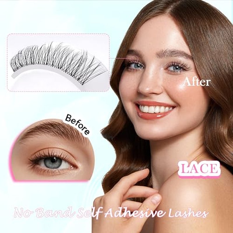 GAQQI Self Adhesive Eyelashes Clusters, No Glue Lash Clusters 10-16mm Wispy & Natural Cluster Lashes, No Band Press On Lashes, More Comfortable & Stronger Hold (Lace£©
