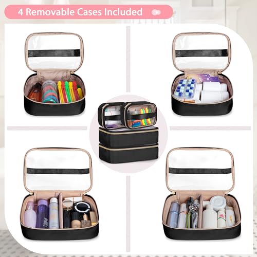 Extra Large Toiletry Bag for Women with 4 Individual Cases, Large Travel Makeup Organizer Bag with Hair Tool Pocket and Makeup Brushes Compartment