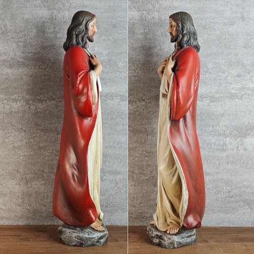 Full Color Sacred Heart of Jesus Statue - 16.7 Inch Religious Sculpture for Home & Worship
