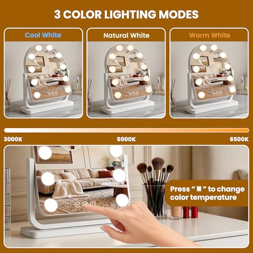 Rechargeable 14x12 Inch Lighted Vanity Mirror with 10 Bulbs and 10X Magnification - White