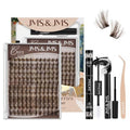 JMS&JMS Brown Lash Extension Kit 144PCS Wispy Lash Clusters Kit CC Curl 8-18MIX Cluster Eyelash Extensions Kit with Lash Bond and Seal, Lash Remover, Lash Tweezers at Home