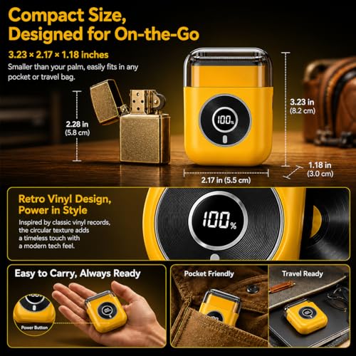 Electric Mini Foil Shaver for Men Grooming Razor Beard Trimmer - Yellow - Compact Waterproof