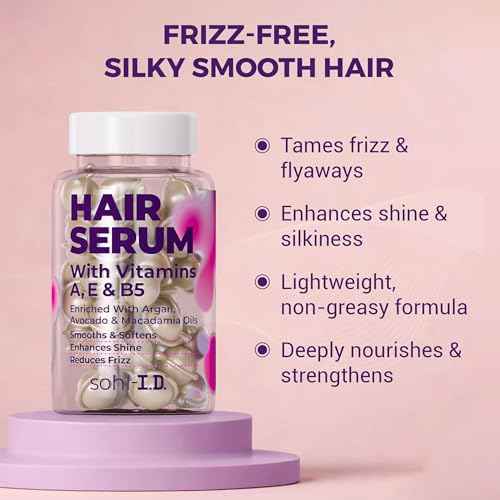 sohl-I.D. Hair Serum with Vitamins, Treatment for Dry & Damaged Strands, Reduces Frizz, Enhances Shine, Moisturizer for Silky Smooth Locks, Non-Greasy Formula for Manageable Results - 40 capsules