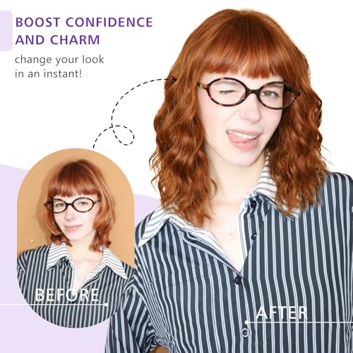 Dusty Orange Short Wavy Wig with Bangs for Women 16 Inch Synthetic Hair - AllureLocks