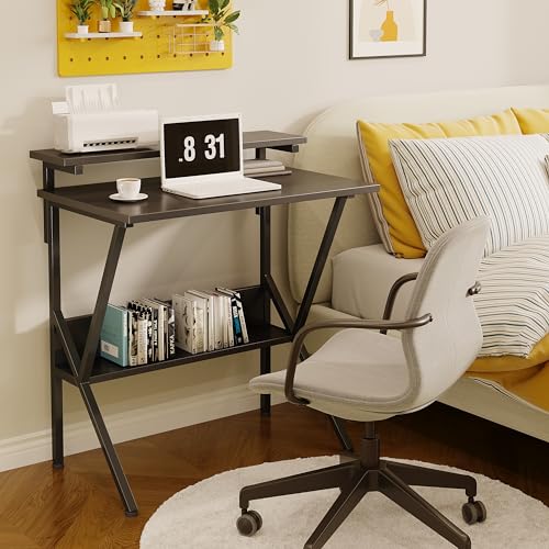 Small Computer Desk with Adjustable Monitor Stand - Black, 27.5 Inch Space Saver
