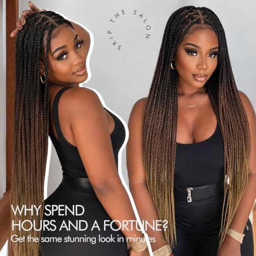 Full Lace Knotless Box Braided Wigs for Black Women - Ombre Brown Variation