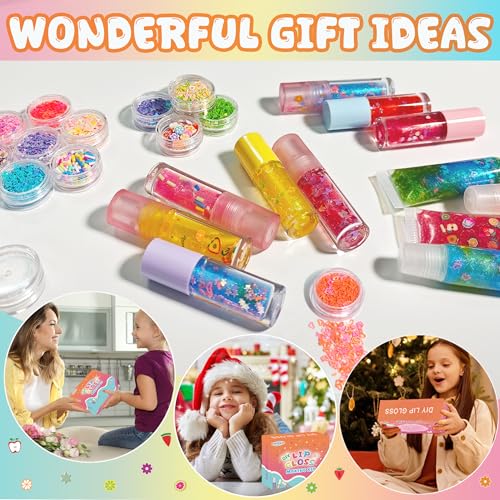 DIY Lip Gloss Making Kit - All-in-One to Make Your Own Lip Care Gloss Set with Clear Base, Pigments, Glitter, Tubes, Fun Creative Gift for Women Girls Makeup Lovers in Christmas Birthdays